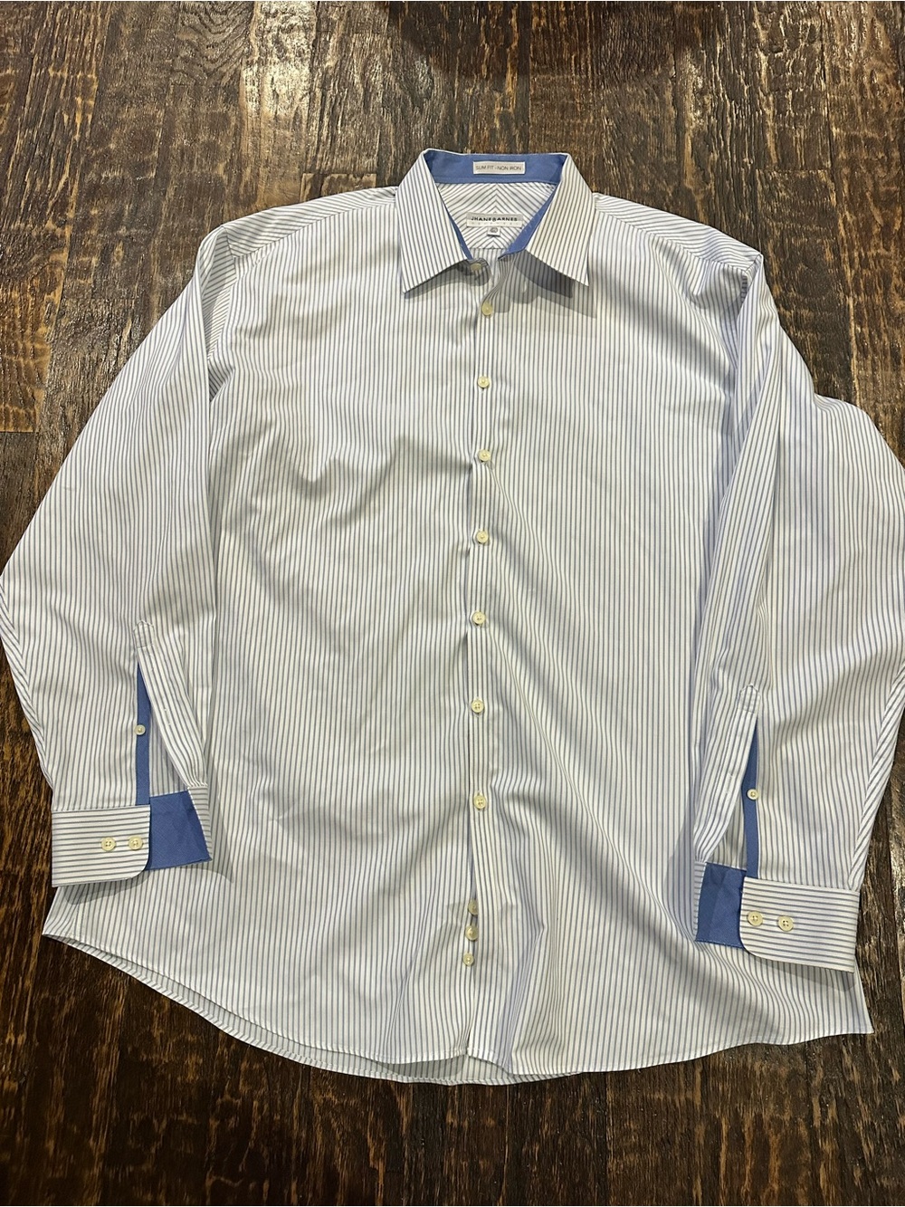 Jhane Barnes Light Blue Pinstripe Dress Shirt with Contrast Blue Trim